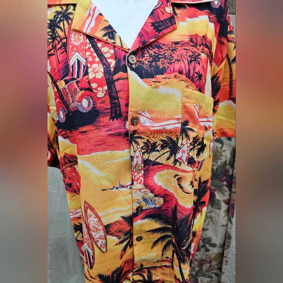 Misslook Hawaiian Shirt Aloha Shirt Surfing Island Sunset Button Down Size Lg - Picture 3 of 8